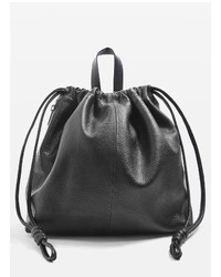 Topshop Premium Leather Drawstring Backpack Black