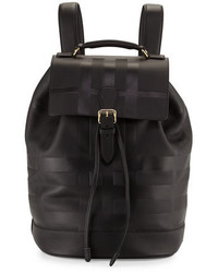 Burberry Riverton Embossed Check Pebbled Leather Backpack Black
