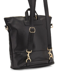 Neiman Marcus Saffiano Faux Leather Square Backpack Black