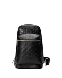 Gucci Signature Leather Backpack ($3,105) ❤ liked on Polyvore featuring  men's fashion, men's bags, men's b…