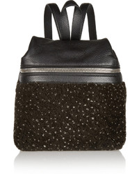 Kara Small Textured Leather And Shearling Backpack Black