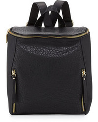French Connection So Fresh Double Zip Faux Leather Backpack Black