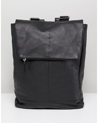 ASOS DESIGN Square Backpack In Black Leather With Internal Laptop Pouch