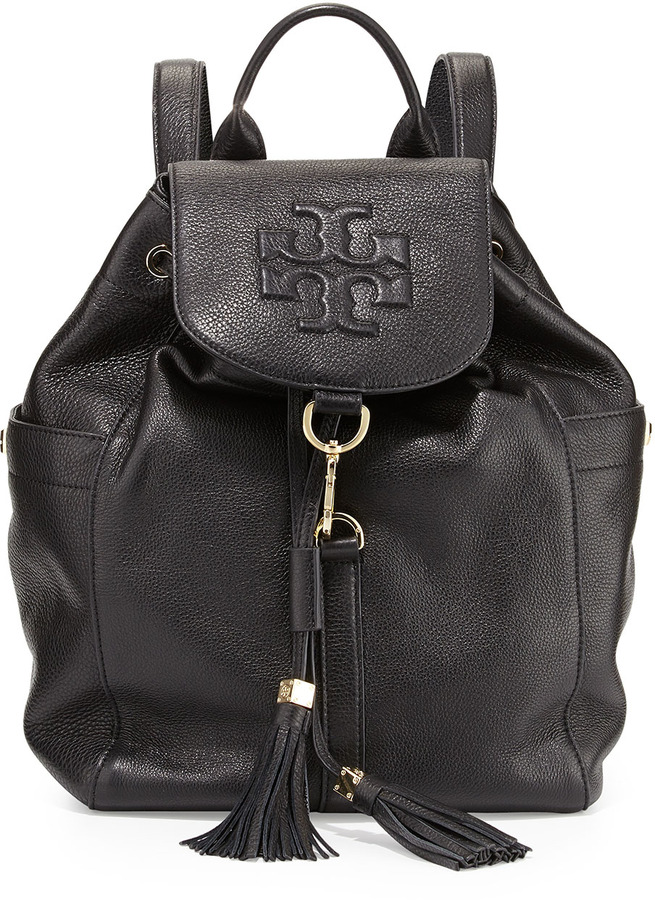 Tory Burch Thea Drawstring Leather Backpack Black, $495 | Neiman Marcus |  Lookastic
