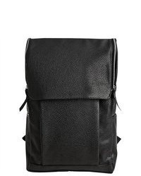 Unique-Bargains Black Adjustable Strap Faux Leather Black Leisure Backpack