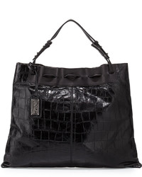 Badgley Mischka Adalyn Crocodile Embossed Leather Shoulder Bag Black