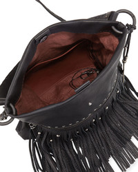 Henry Beguelin Andy Leather Fringe Shoulder Bag Black