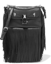 Fendi Baguette Fringed Leather Shoulder Bag Black
