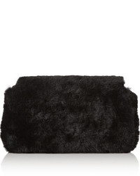 Fendi Baguette Micro Shearling And Leather Shoulder Bag Black