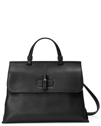 Gucci Bamboo Daily Medium Leather Top Handle Bag Black