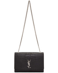 Saint Laurent Black Croc Embossed Large Monogram Kate Chain Bag