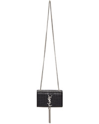 Saint Laurent Black Croc Embossed Small Monogram Kate Chain Bag