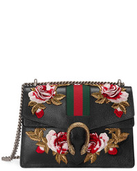 Gucci Black Embroidered Dionysus Leather Shoulder Bag