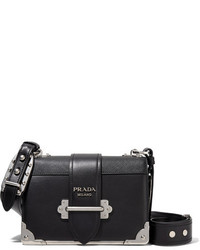 Prada Cahier Leather Shoulder Bag Black