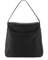 Prada Cervo Doubled Flap Top Leather Hobo Bag Black