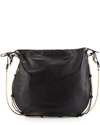 Valentino Chain Trim Leather Hobo Bag Black