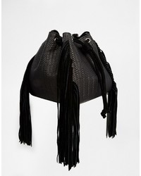 Asos Collection Woven Festival Fringed Leather Duffle Bag