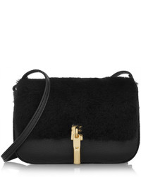 Elizabeth and James Cynnie Nano Shearling And Textured Leather Shoulder Bag Black