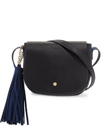 Neiman Marcus Faux Leather Tassel Saddle Bag Black