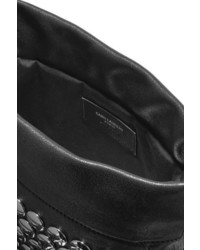 Saint Laurent Helena Small Fringed Textured Leather Shoulder Bag Black
