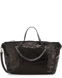 Halston Heritage Leather Satchel Bag With Chain Detail Black