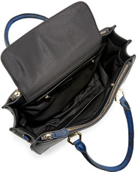 Neiman Marcus Hexagon Faux Leather Satchel Bag Blackcobalt