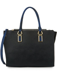 Neiman Marcus Hexagon Faux Leather Satchel Bag Blackcobalt