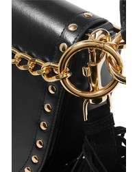 Sacai Horseshoe Suede Trimmed Studded Leather Shoulder Bag Black