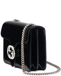 Gucci Interlocking Polished Leather Shoulder Bag Black