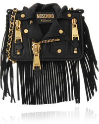 Moschino Jacket Fringed Leather Shoulder Bag Black