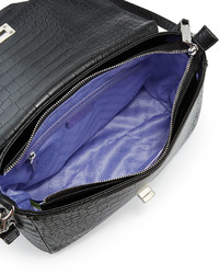 Versace Jeans Crocodile Embossed Box Satchel Bag Black