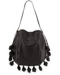 Cynthia Rowley Kassia Leather Tassel Hobo Bag Black