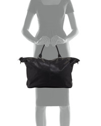 Neiman Marcus Large Faux Leather Grommet Weekender Bag Black