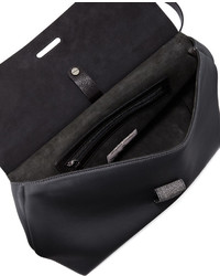 Brunello Cucinelli Leather Flap Top Handle Satchel Bag Wmonili Strap Graphite