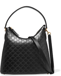 Gucci Linea A Hobo Embossed Leather Shoulder Bag Black