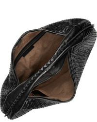 Bottega Veneta Maxi Veneta Intrecciato Leather Shoulder Bag Black