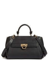 Salvatore Ferragamo Medium Pebbled Leather Satchel Black