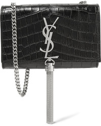 Saint Laurent Monogramme Kate Small Croc Effect Leather Shoulder Bag Black