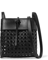 Kara Nano Tie Woven Leather Shoulder Bag Black