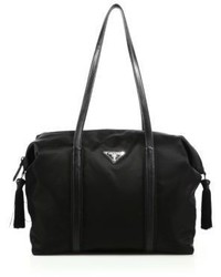 Prada Nylon Leather Tassel Duffle Bag