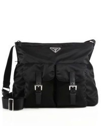 Prada Nylon Leather Zip Messenger Bag