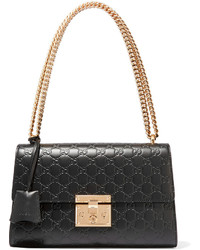Gucci Padlock Medium Embossed Leather Shoulder Bag Black