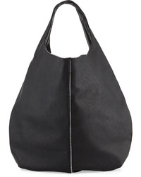 Neiman Marcus Perforated Zip Trim Hobo Bag Black