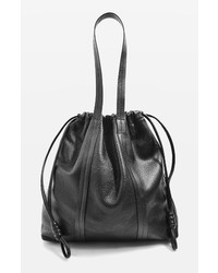 Topshop Premium Leather Drawstring Shoulder Bag Black