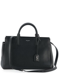 Saint Laurent Rive Gauche Small Grain Leather Satchel Bag Black