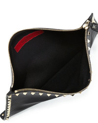 Valentino Rockstud Large Flat Vitello Pouch Bag Black