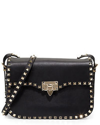 Valentino Rockstud Leather Flap Top Shoulder Bag Black