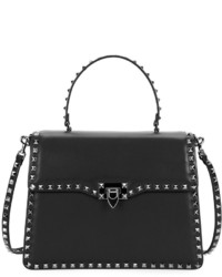 Valentino Rockstud Medium Leather Top Handle Satchel Bag Black