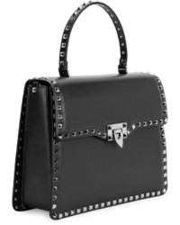Valentino Rockstud Medium Leather Top Handle Satchel Bag Black