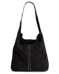 Topshop Sienna Studded Leather Hobo Brown